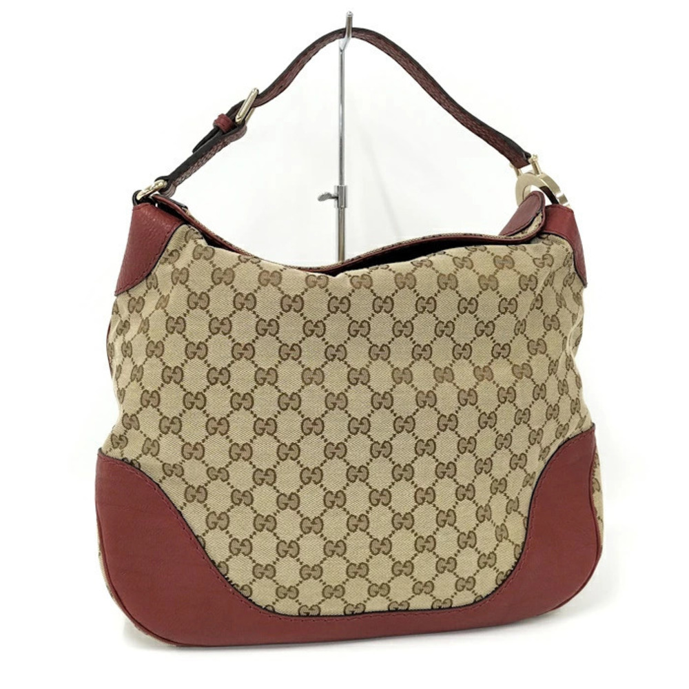 Gucci Handbag GG Canvas Leather Beige Brown Red